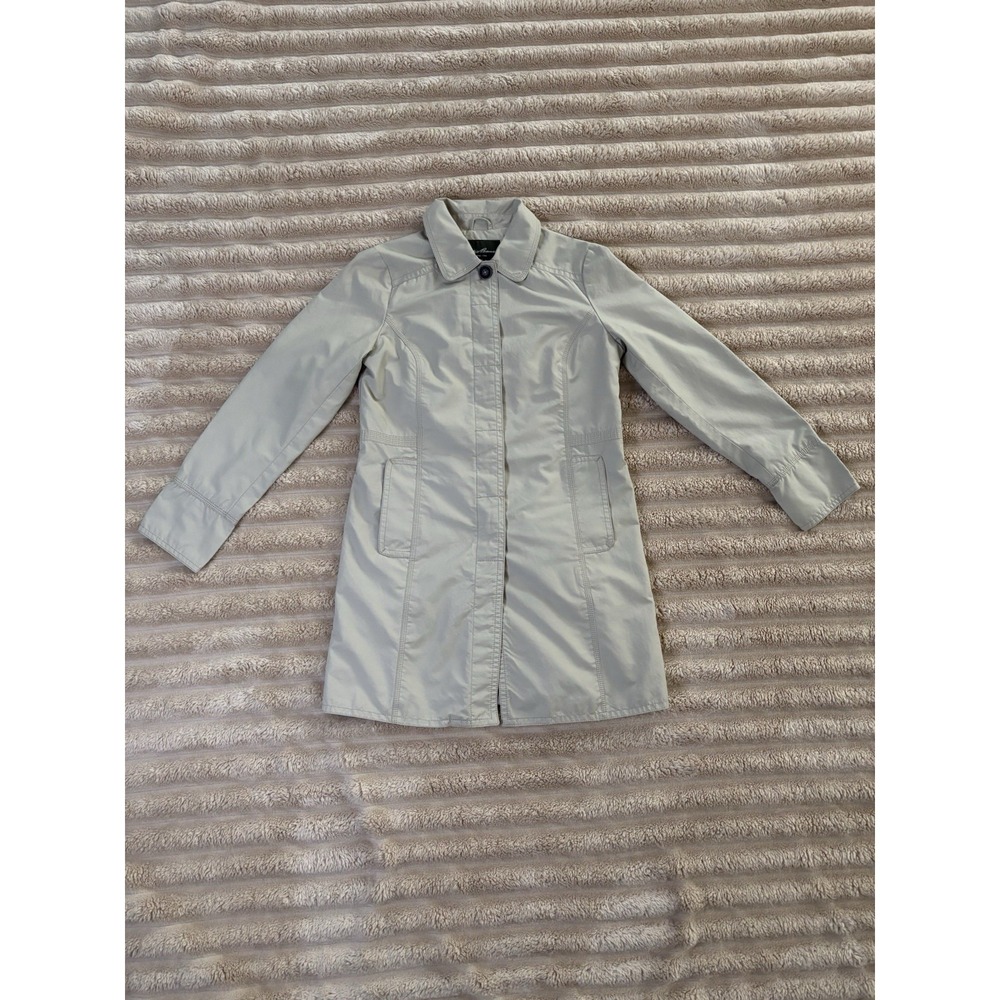 Eddie Bauer Women's Beige Trench Coat S Mid-Length Button Front Lined Long